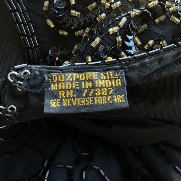 Vintage Black Gold Beaded Open Back Dress - Picture 10 of 10